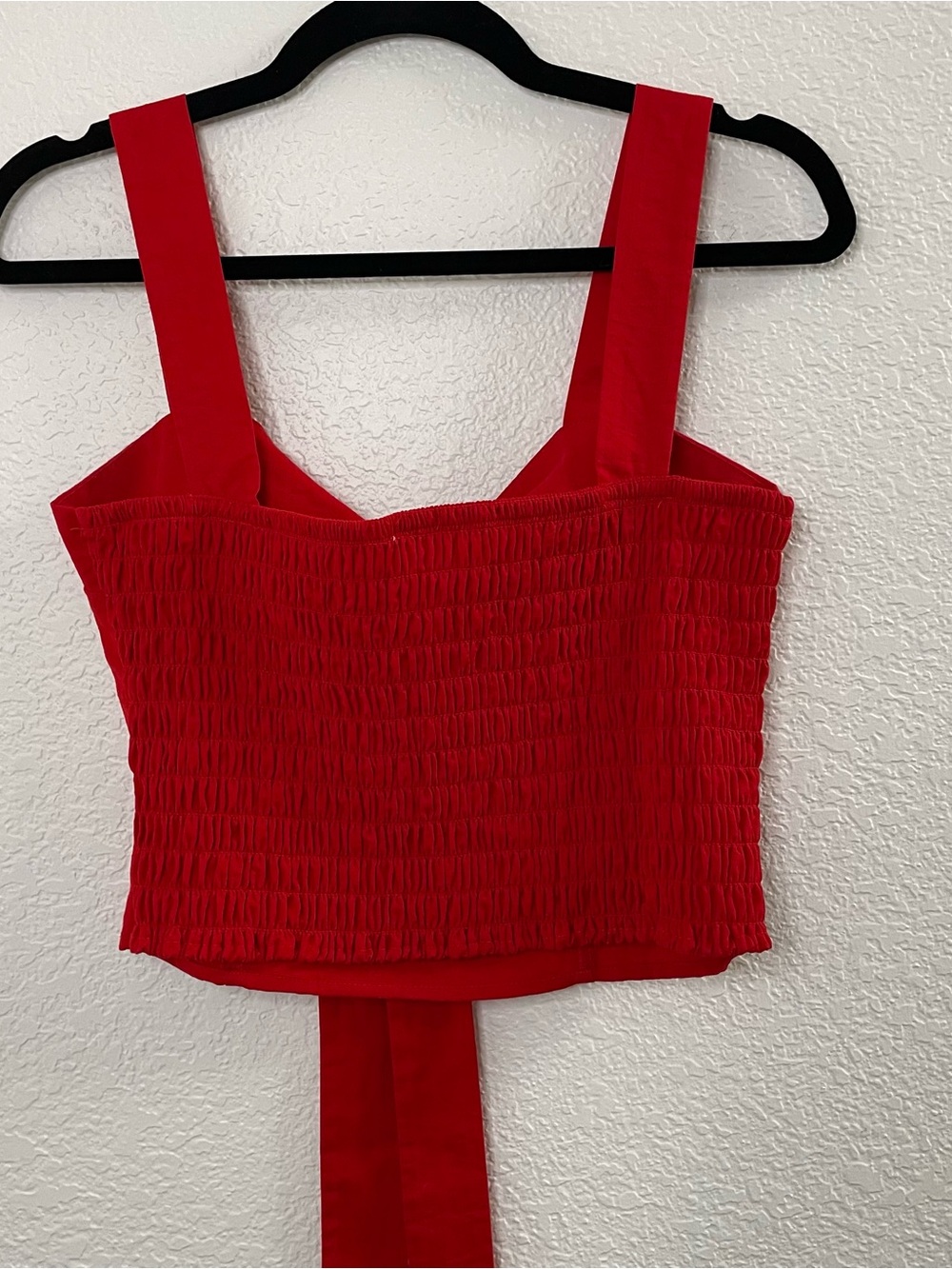 Sienna Sky Cherry Red Tie Front Smocked Back Crop Tank Top | Medium - Picture 6 of 7